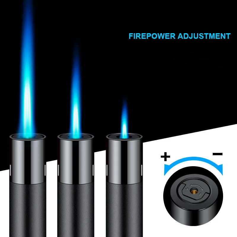 Large Capacity Outdoor Windproof Butane Gas Lighter 360° Ignition Turbo Torch Blue Flame Jet Cycle Use BBQ Cigar Lighter