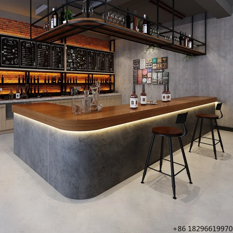 Modern Retro Wabi-Sabi Wood Grain Bar Counter Cashier for Milk Tea Shop Fitness Center