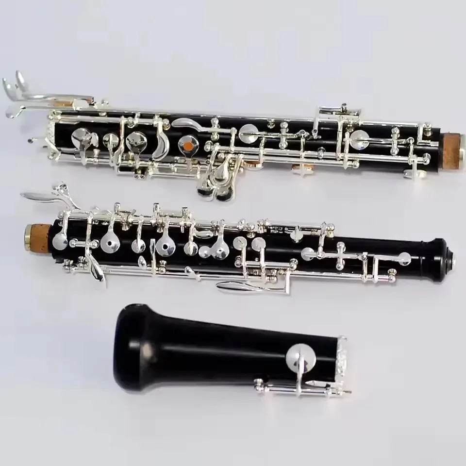 Ebony Silver Plated C Oboe Copper Hoop Carved Design Clarinet
