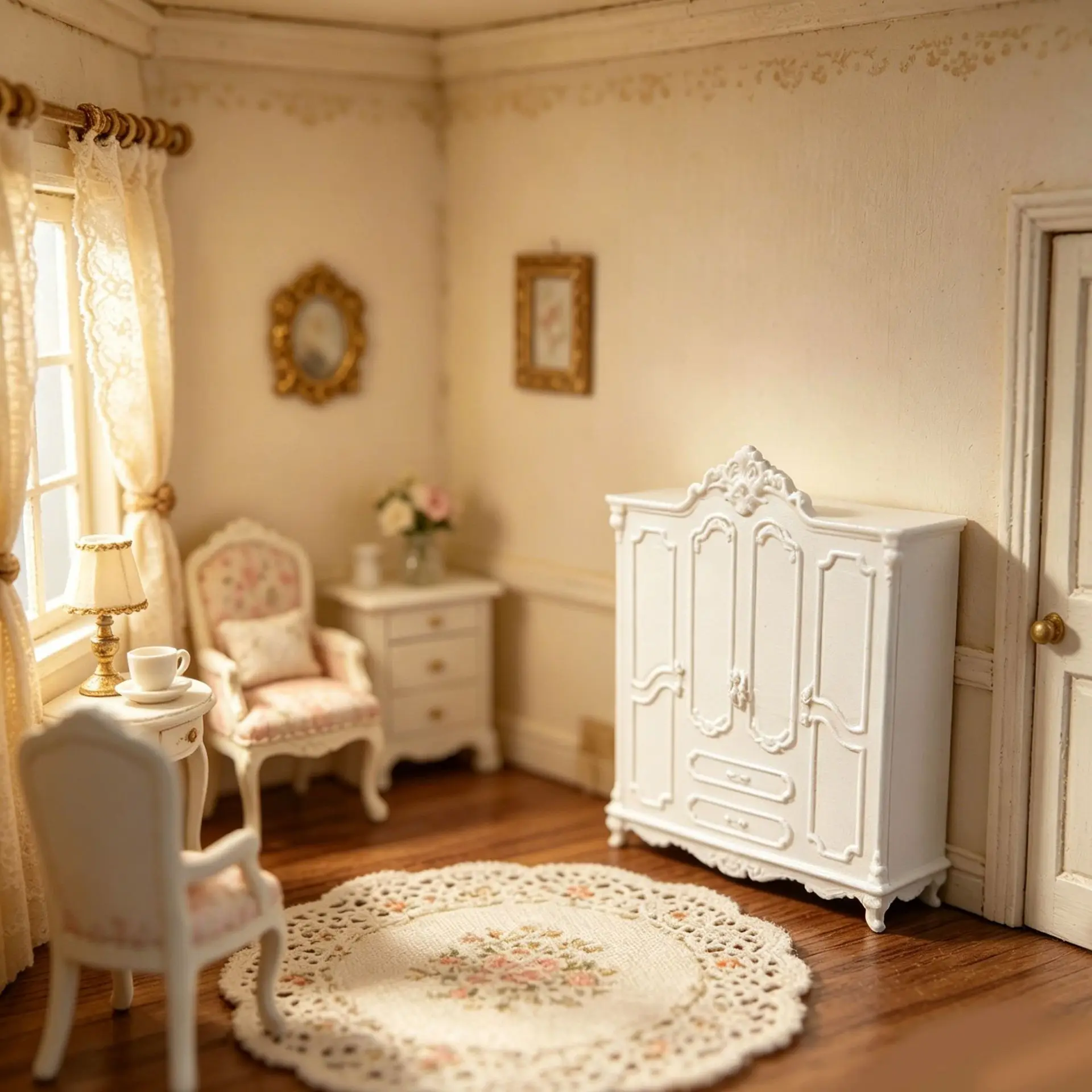 

1:12 Scale Dollhouse Mini EuropeanStyle Wardrobe,Vintage Carved Armoire,Dollhouse Bedroom Furniture,Scene Layout Decor Accessory
