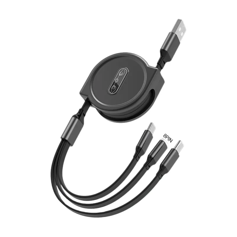 Extendable Multi-function 3-in-1 1Meter Fast Charging Cable,8Pin/Micro USB/Type-C Mobile Phone Charge and Data Cable