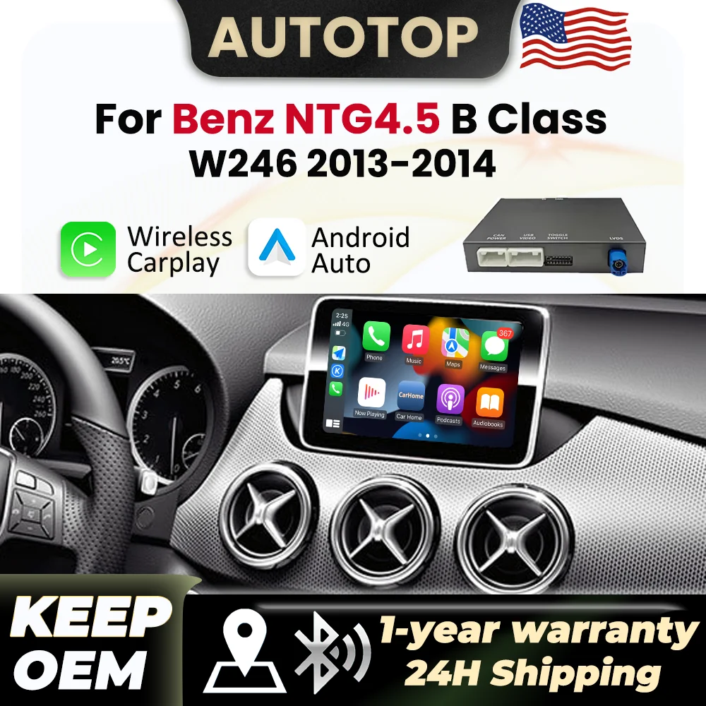 Wireless Apple CarPlay Android Auto Module For Mercedes Benz B Class W246 2013 2014 NTG4.5 Mirror Link Bluetooth AUX Car Decoder