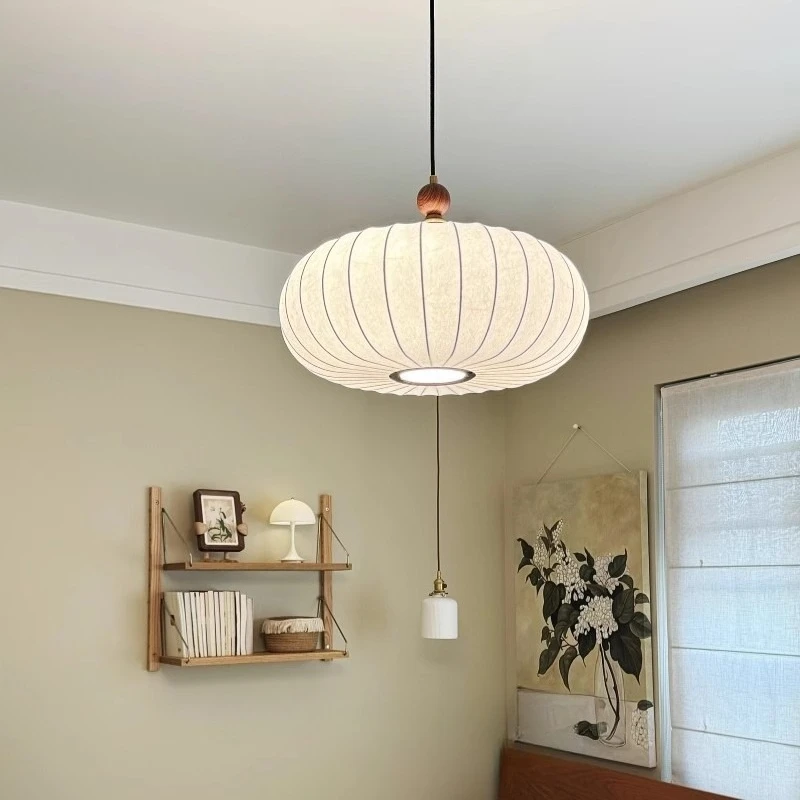 

Japanese Wabi Sabi Silk Pumpkin Pendant for Restaurant/Study/Living Room Retro Song Dynasty Aesthetic Lighting Fixtures