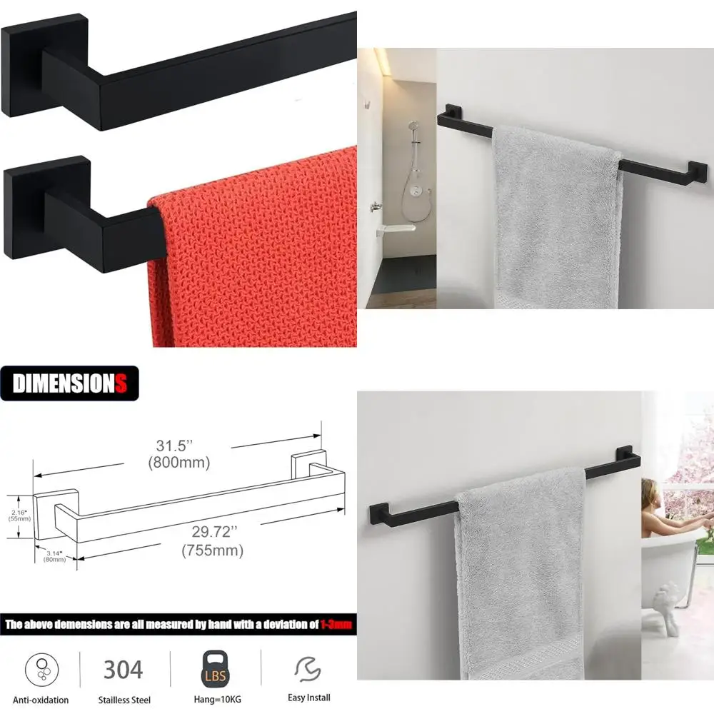 

Stainless Steel 32 Inch Towel Bar Set, Modern Square Design, 2-Pack for Bathrooms, Suitable for 12 to 36 Inch Spaces, Matte Blac
