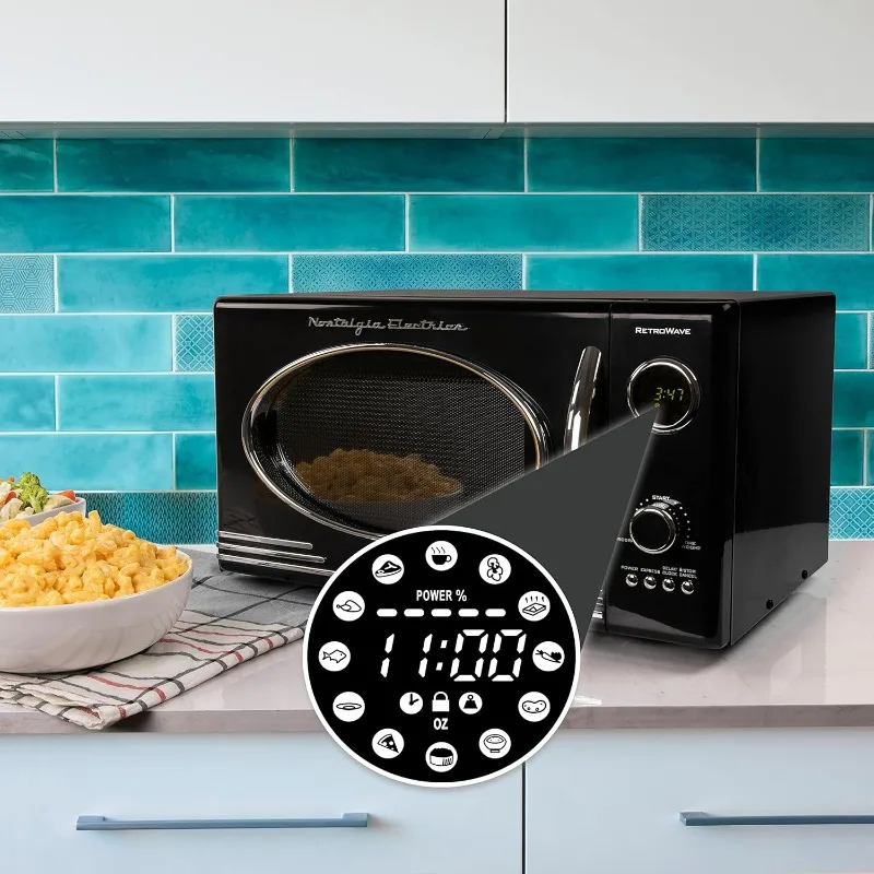 Nostalgia RMO4BK Retro 0.9 قدم مكعب 800 وات فرن ميكروويف كونترتوب، 5 مستويات طاقة و12 إعداد للطهي، شاشة LED، أسود نفاث