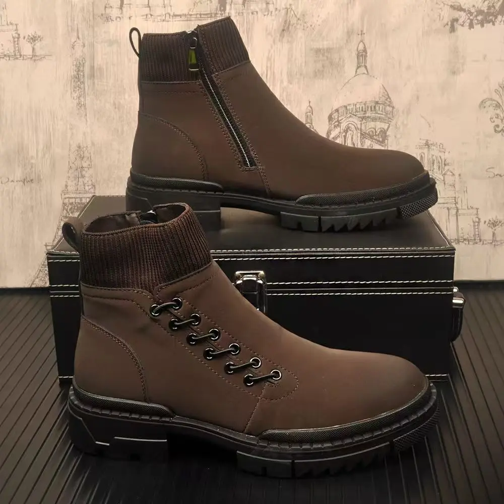 

Мужские модные ботинки на платформе, черные, коричневые туфли, ковбойские ботинки из натуральной кожи, вечерние ботинки для ночного клуба, дизайнерские ботильоны «Челси», мужские ботинки