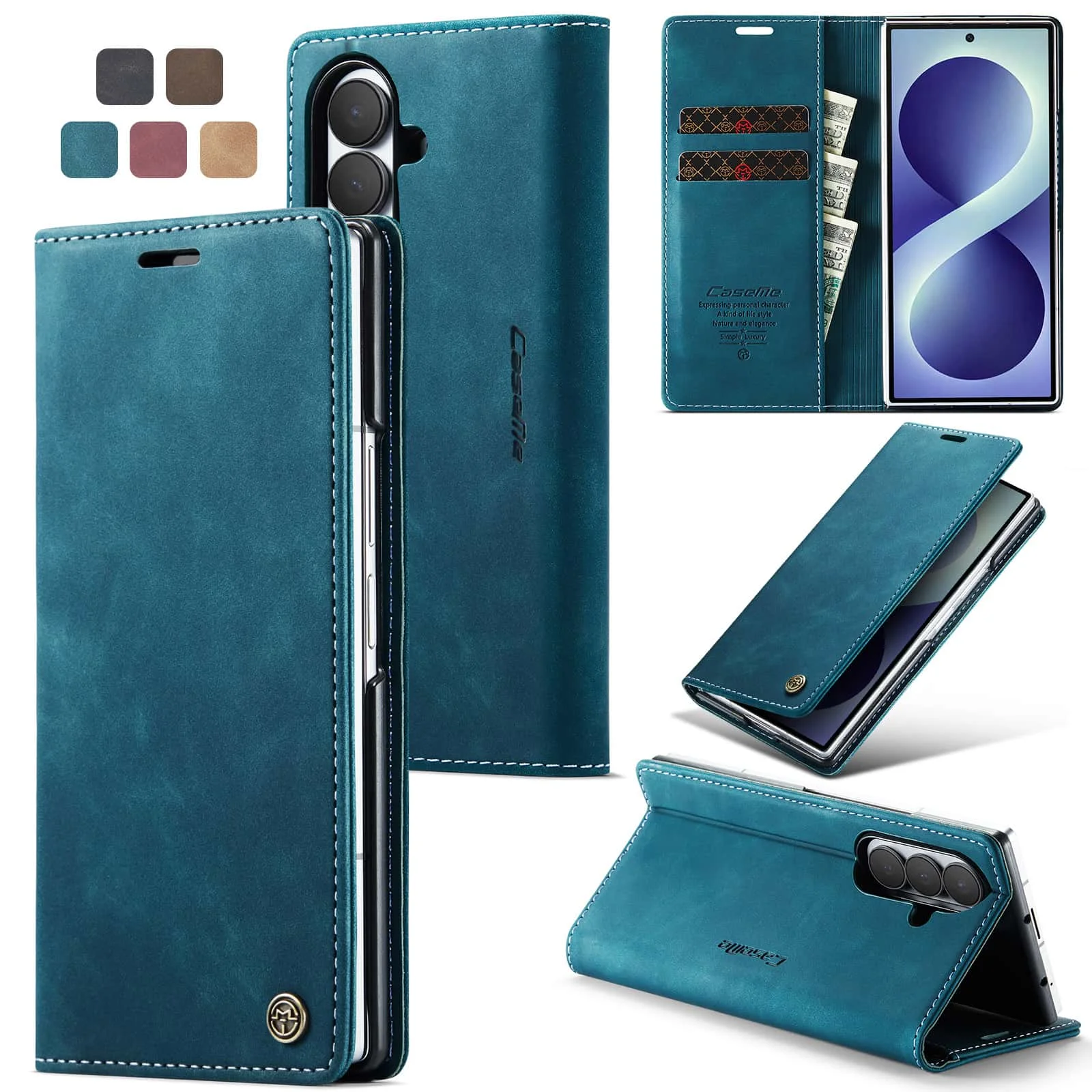 Leather Flip Wallet Case for Samsung Galaxy Z Fold 8 Ultra Magnetic Folio Card Holder Kickstand Shockproof TPU Protective Cover