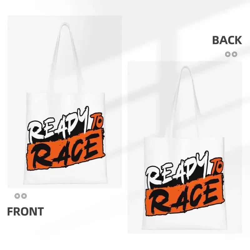 Ready To Race Groceries Shopping Tote Bags Women Racing Motorcycle Biker Canvas Shopper Shoulder Bags Large Capacity Handbags