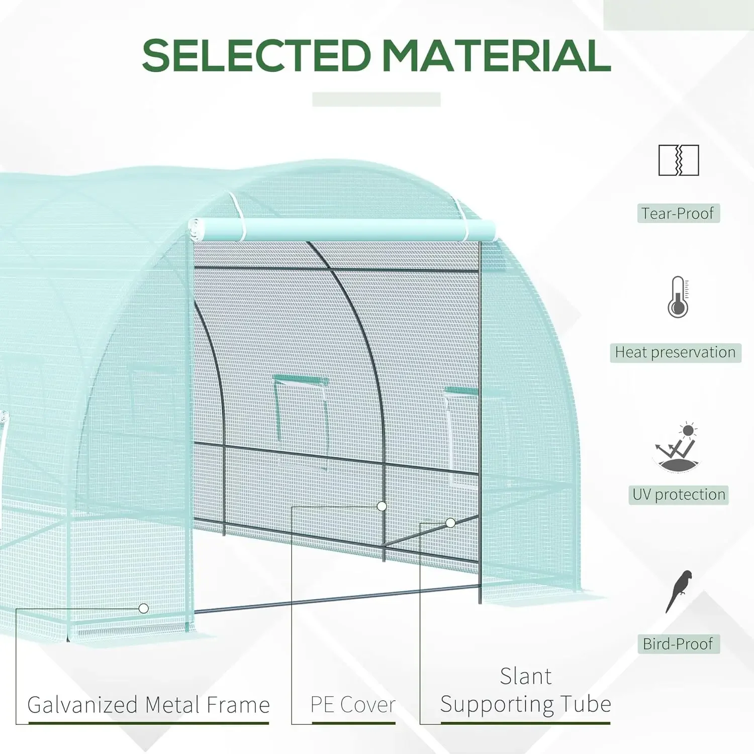 20' x 10' x 7' Inlooptunnelkas, Tuinwarm Huis, Grote Hot House Kit met 8 oprolramen en oproldeur,