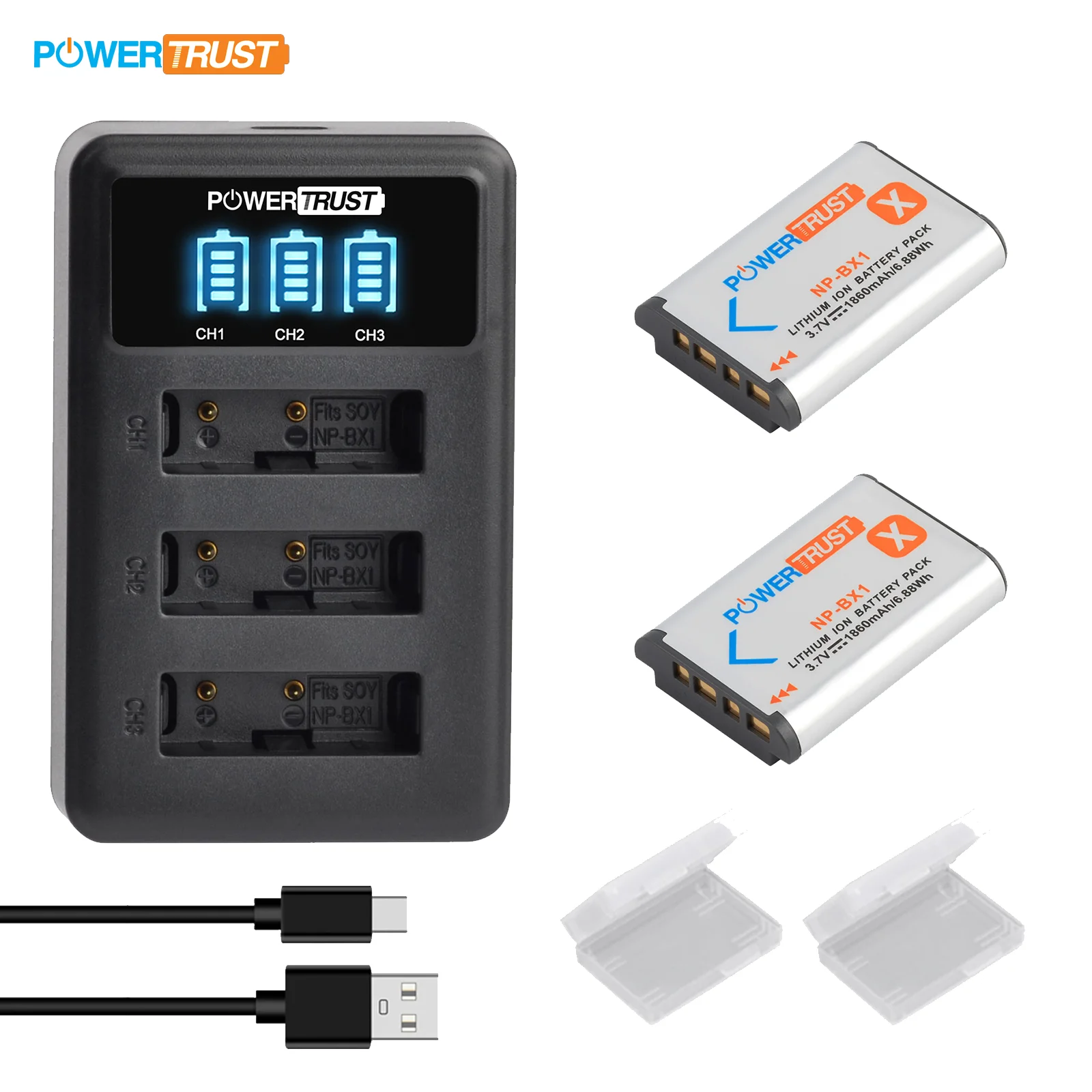 PowerTrust NP-BX1 NPBX1 NP BX1 Battery For SONY AS300 AS300V FDR-X3000R HDR-AS300R M3 M2 M7 M6 RX100 RX1R HX400 HX50 HX60 WX300