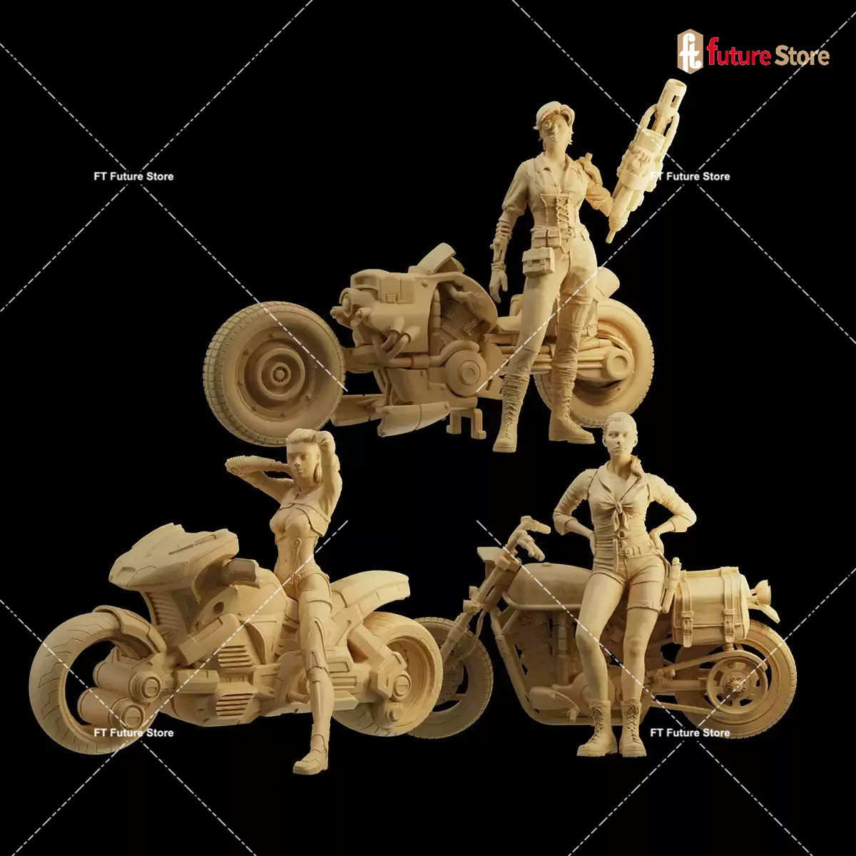 

3D Print Miniatures 1/64 1/43 1/35 Science Fiction Motorcycle Girl Figure Diorama Creative Mini Doll Scene Prop Figurine Model