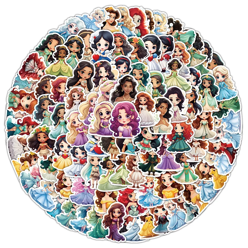 

10/30/50/100pcs Cute Disney Princess Stickers for Kids Waterproof Graffiti Luggage Laptop Notebook Car Waterproof Cartoon Decals