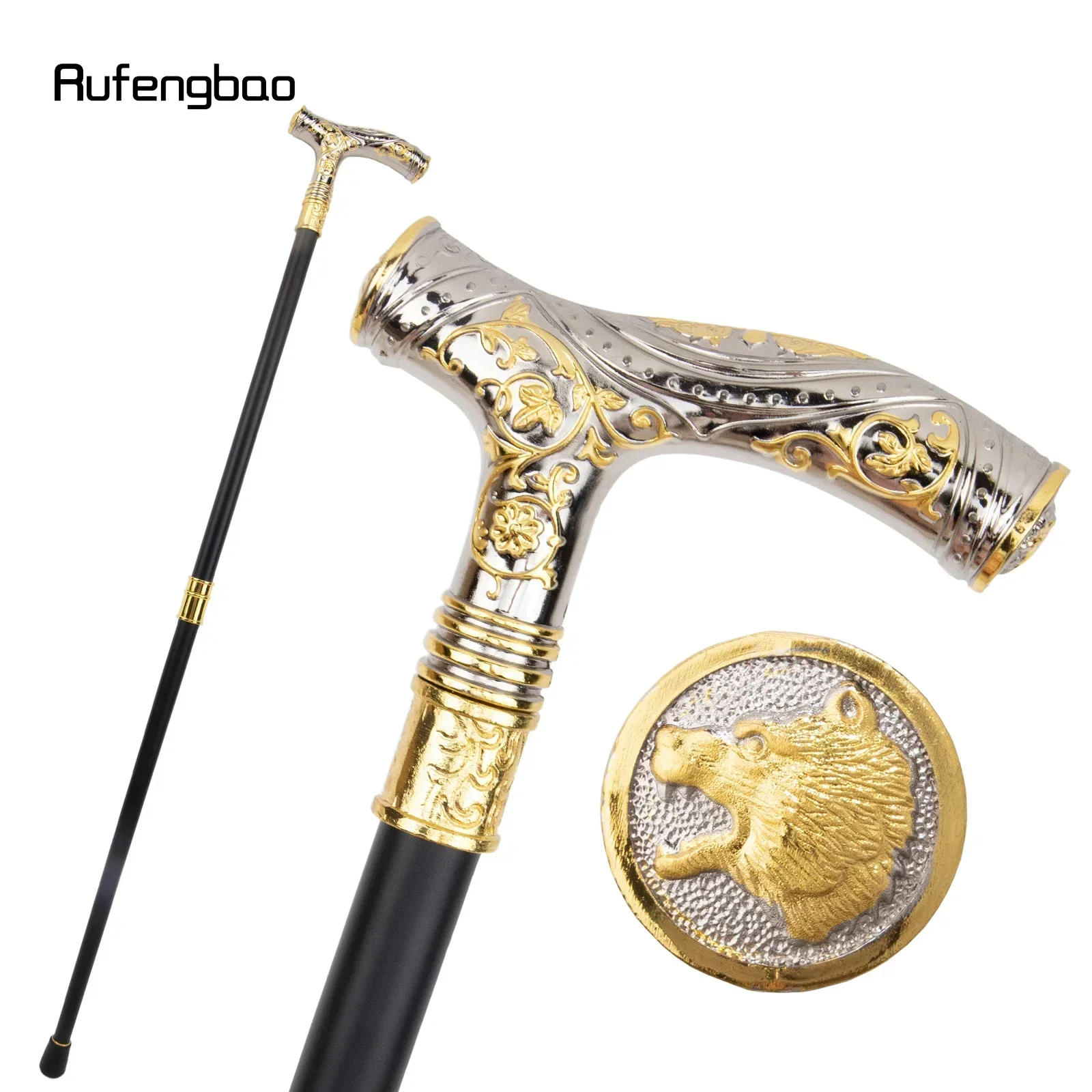 ไม้เท้าหรูหราสีขาวทอง ลายหมี ไม้เท้าแฟชั่นตกแต่ง ไม้เท้าสำหรับสุภาพบุรุษ ใช้แสดงบนเวที ความยาว 93 ซม.