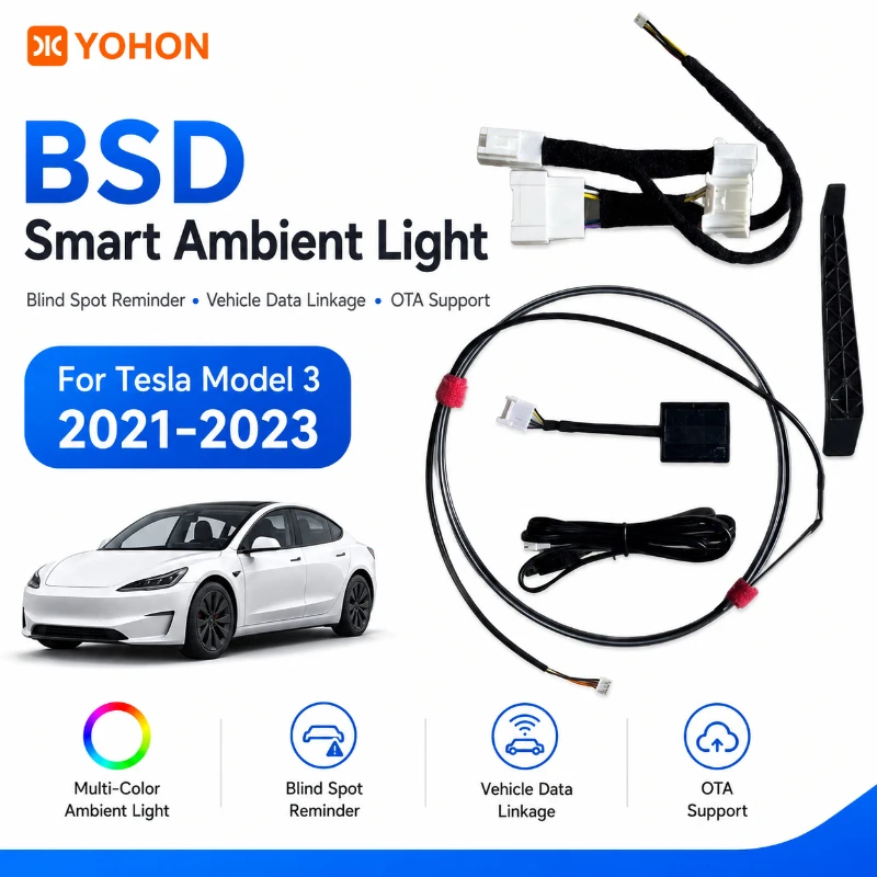YOHON Smart Ambiente-Lichtleiste für Tesla Model Y 3 2021-2026 Totwinkel-Warnung Geschwindigkeitsalarm RGB LED-Streifen Innenraum-Zubehör