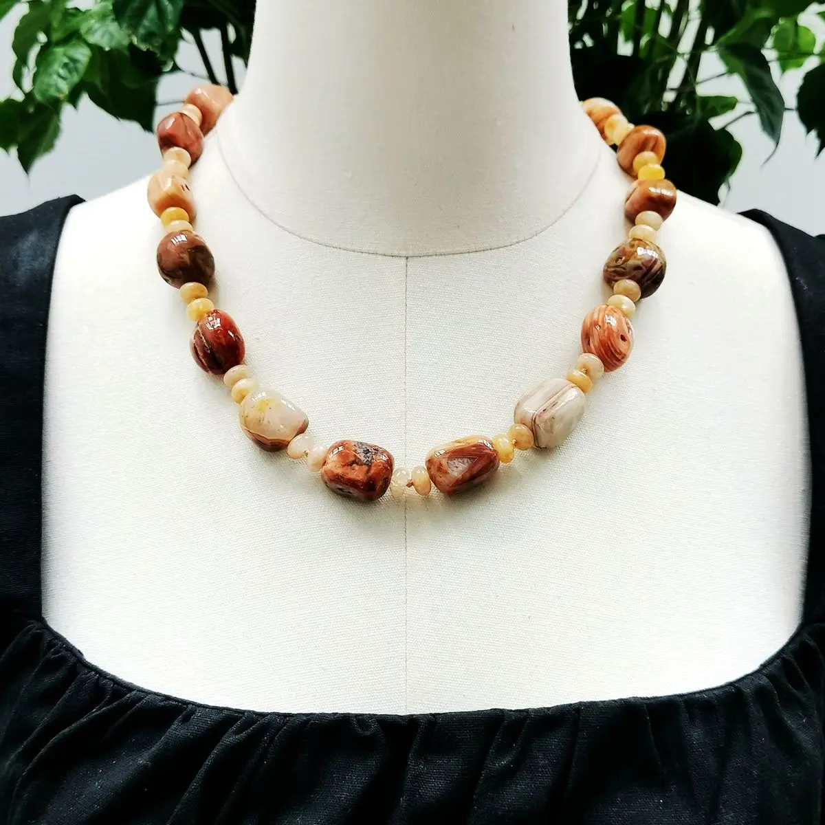 

Lii Ji бежевый цвет натуральный камень желтый нефритовый агат ожерелье 57 см женские ювелирные изделия подарок