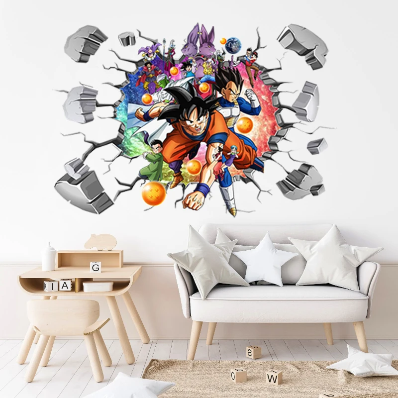 Riman Dragon Ball 3D Wall Sticker corridoio Layout adesivo decorativo Super Saiyan Cartoon DIYSticker Son Goku ToyGift per bambini