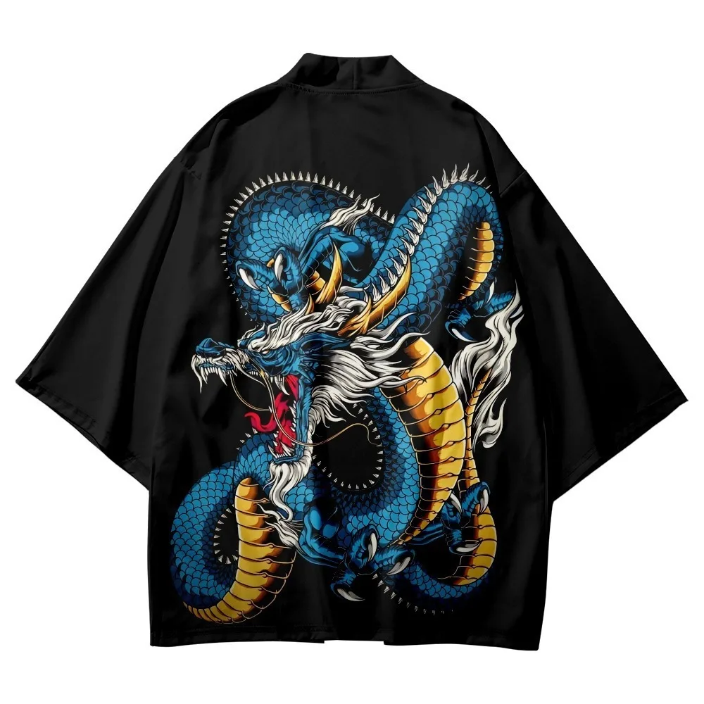 Japanese Dragon Print Haori Kimonos Yukata Samurai Men Women Kimono Traditional Asian Clothes Harajuku Cardigan Shirt