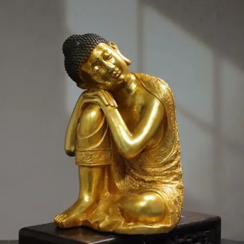 

13.8" Old Antique Tibetan Buddhism Temple Bronze 24k gilt Sleeping Buddha statue