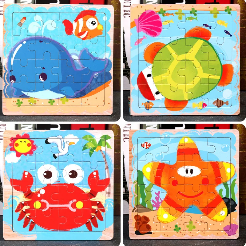 

Mini Size 15*15CM Kids Toy Wood Puzzle Wooden 3D Puzzle Jigsaw for Children Baby Cartoon Animal/Traffic Puzzles Educational Toy