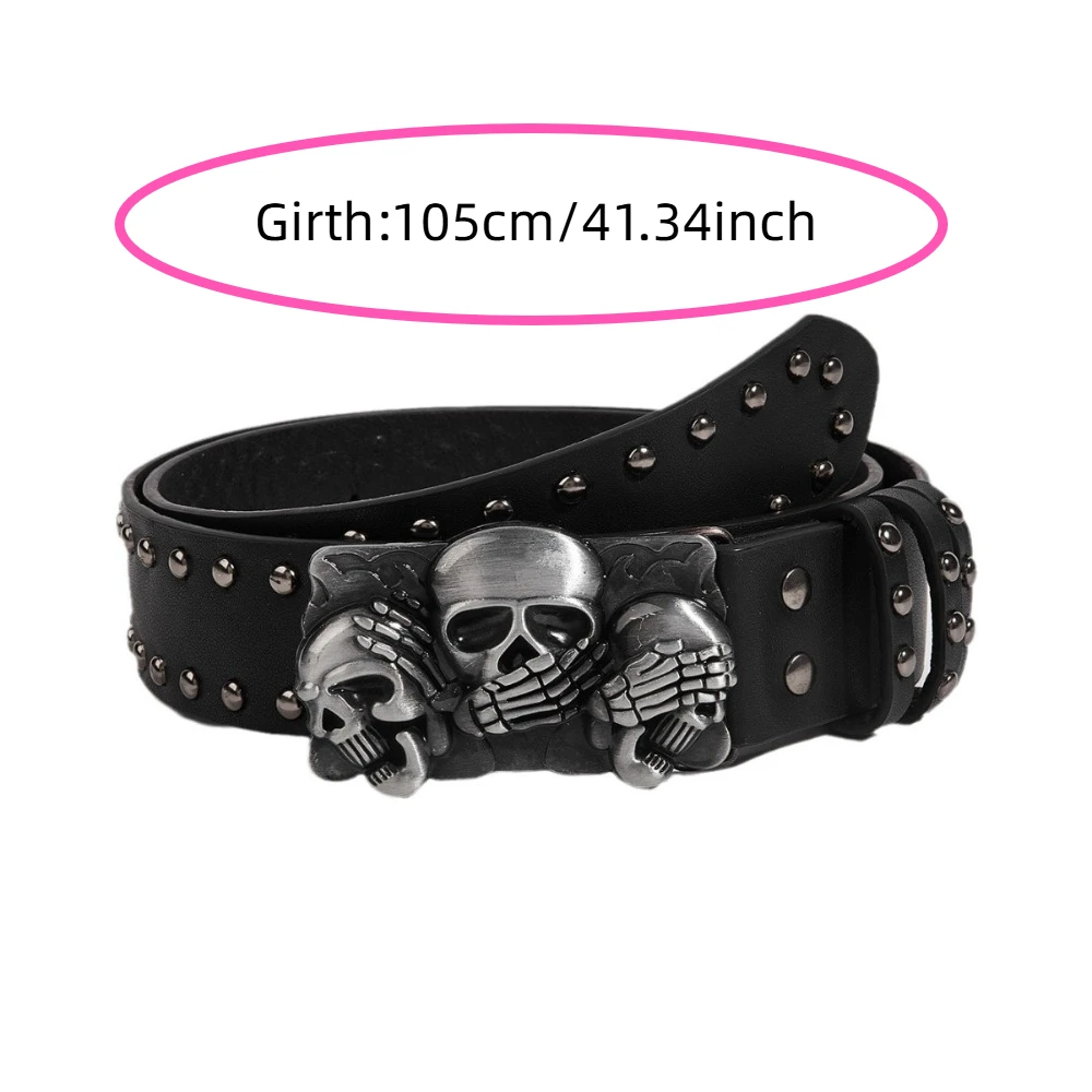 أزياء بارد الجمجمة واسعة حزام Y2K الهيب هوب الأسود برشام حزام قابل للتعديل بو الجلود الهيكل العظمي أصابع حزام زوجين