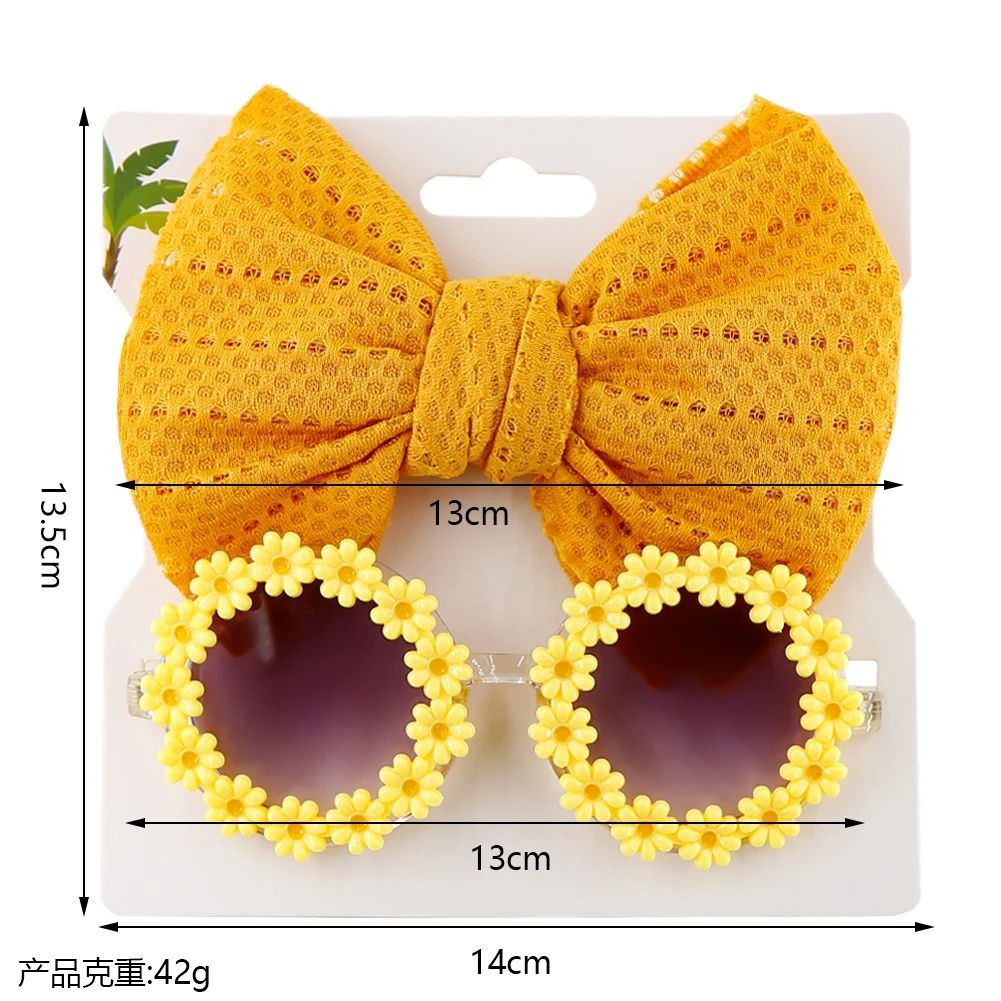 2Pcs/Set Daisy Flower Sunglasses With Elastic Nylon Baby Headband Bohemia Beach Seaside Sun Glasses Kids Puff Bow Headwear