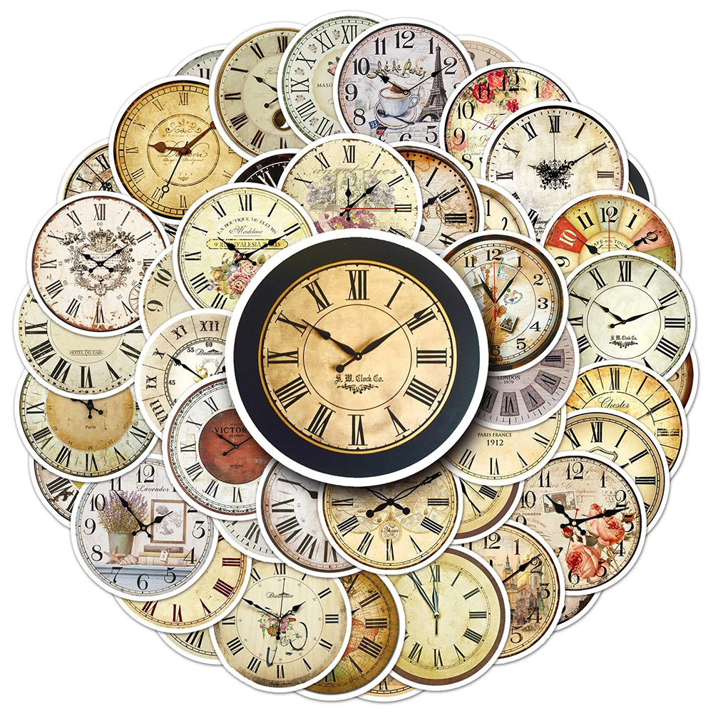 10/30/50pcs Vintage Clocks Graffiti Stickers Art Decorative Decal Suitcase Wall Notebook Laptop Waterproof Toy Sticker for Kids