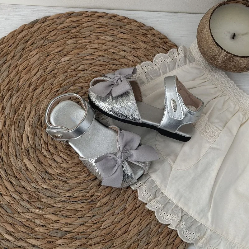 Kids Sandals Sweet Sequins Girls Princess Sandals with Cute Big Bows 2026 Summer New Children Dance Shoes for Party - view 3