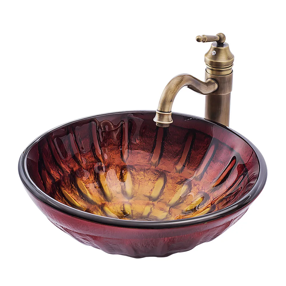j* Foshan Factory One Piece Custom Italian Glass Brown Round Table Top Hand Washing Sink Wash Basin Bathroom Sink Sets Price