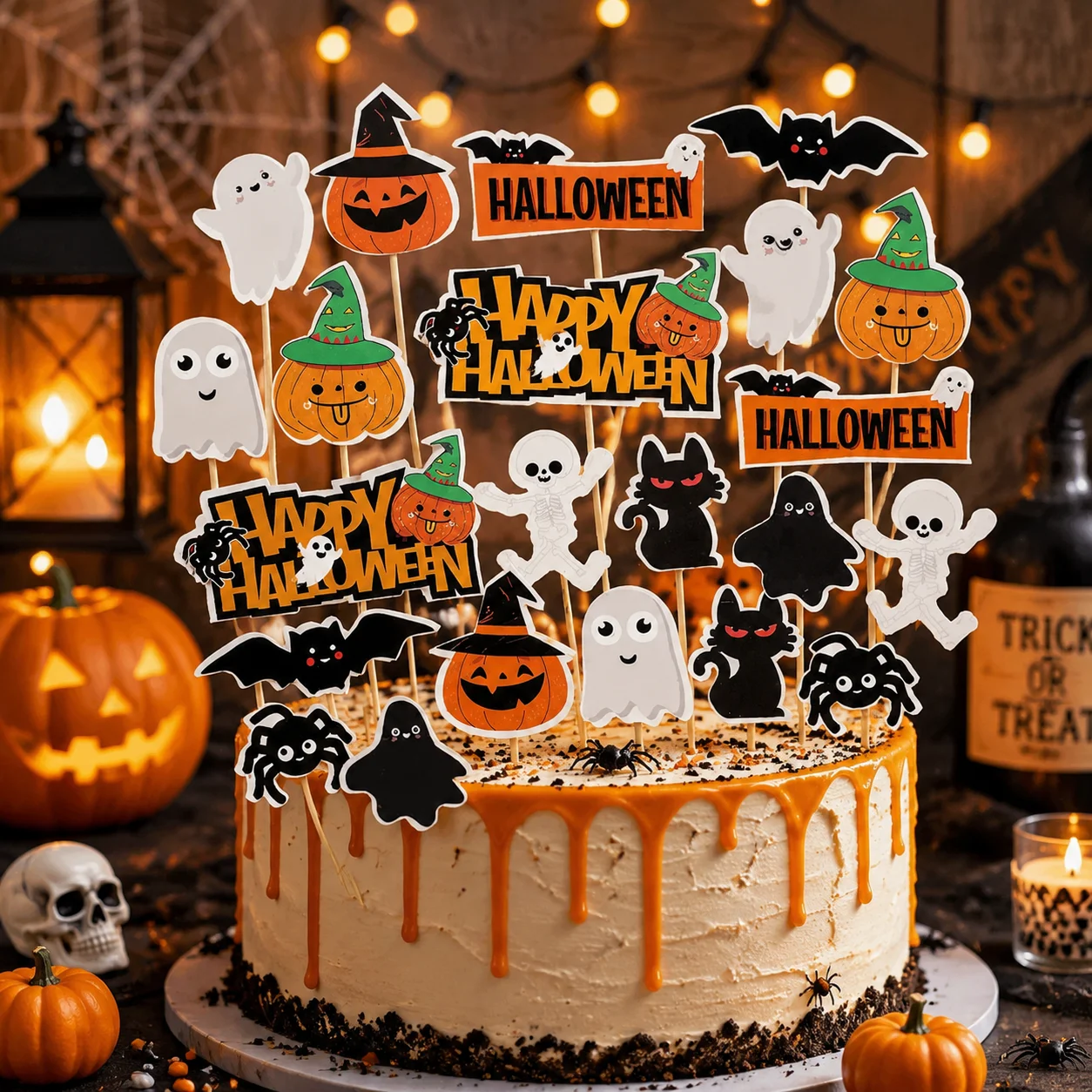 50-110Pcs Halloween Lollipop Cake Decorating Card Inserts Cute Ghost Pumpkin Children's Candy Wrapping Paper Inserts Party Theme