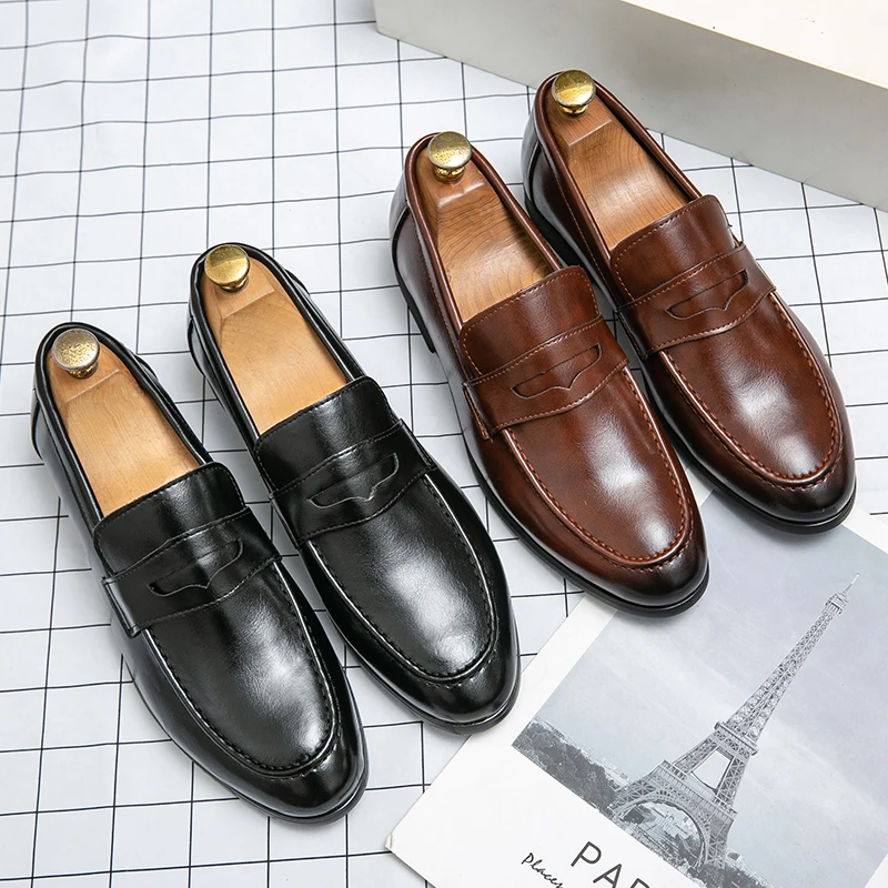 Fashion Casual Business Leather Shoes Men Classic Slip On Formal Social Leather Loafers Male Comfortable Men's Dress Shoes