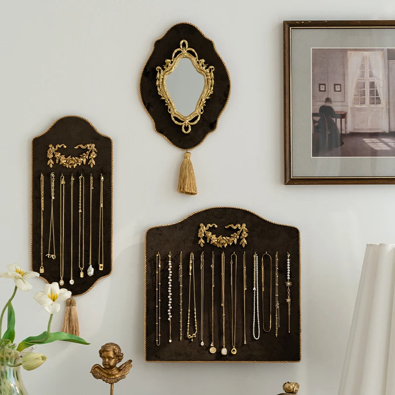 French Vintage Style Display Stand, Resin Jewelry Holder, Wall Mounted Velvet Frame, Shop Window Elegant Organizer Rack