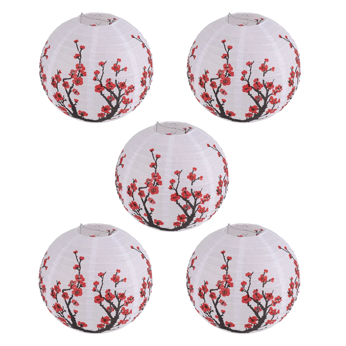 12-Inch Cherry Blossom Japanese/Chinese Paper Lanterns (Set of 5, Red Sakura)