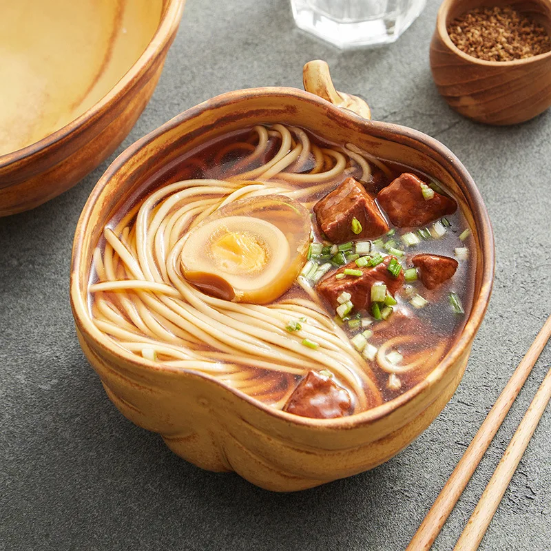 Pumpkin Shape Ceramic Soup Bowl Fruit Salad Bowls Cooking Plate Restaurant Solid Color Tableware Snack Dessert Plate Soup Basins