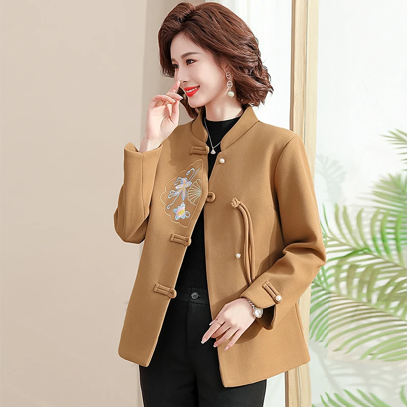 Chaqueta china de lana de mediana edad para mujer, abrigos de moda Retro de gran tamaño, prendas de vestir exteriores de lujo, Top con 5XL, novedad de primavera 2024