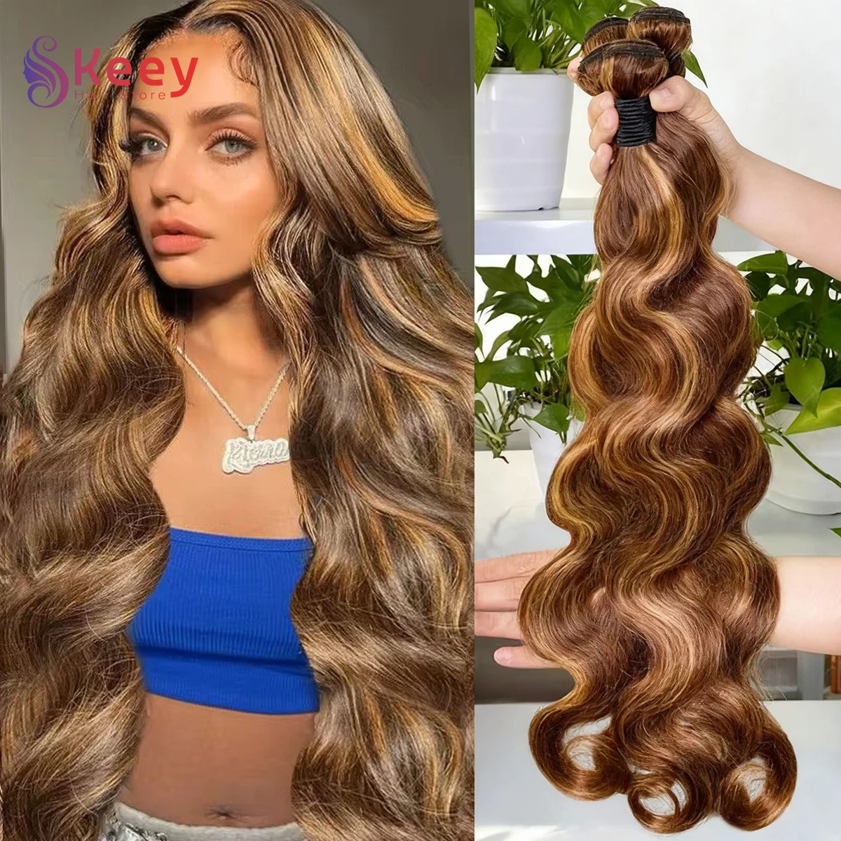 4/27 Bundles Estensioni dei capelli umani dell'onda del corpo Capelli umani brasiliani non trattati grezzi al 100% 30 pollici Colore Evidenzia fasci superiori del tessuto