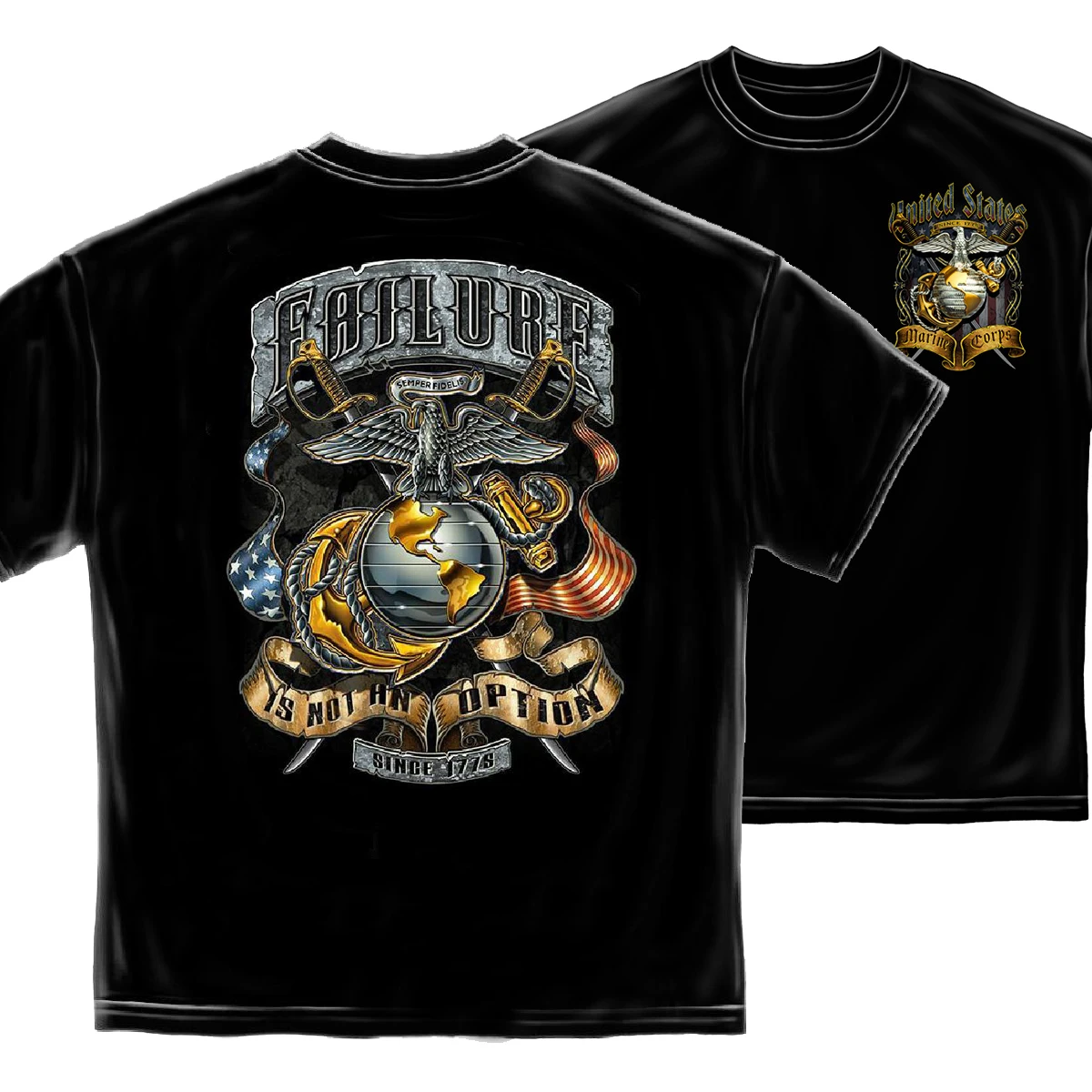 

USMC Motto Failure Is Not An Option. US Marine Corps Badge T-Shirt. Premium Cotton Short Sleeve O-Neck Mens T Shirt New S-3XL