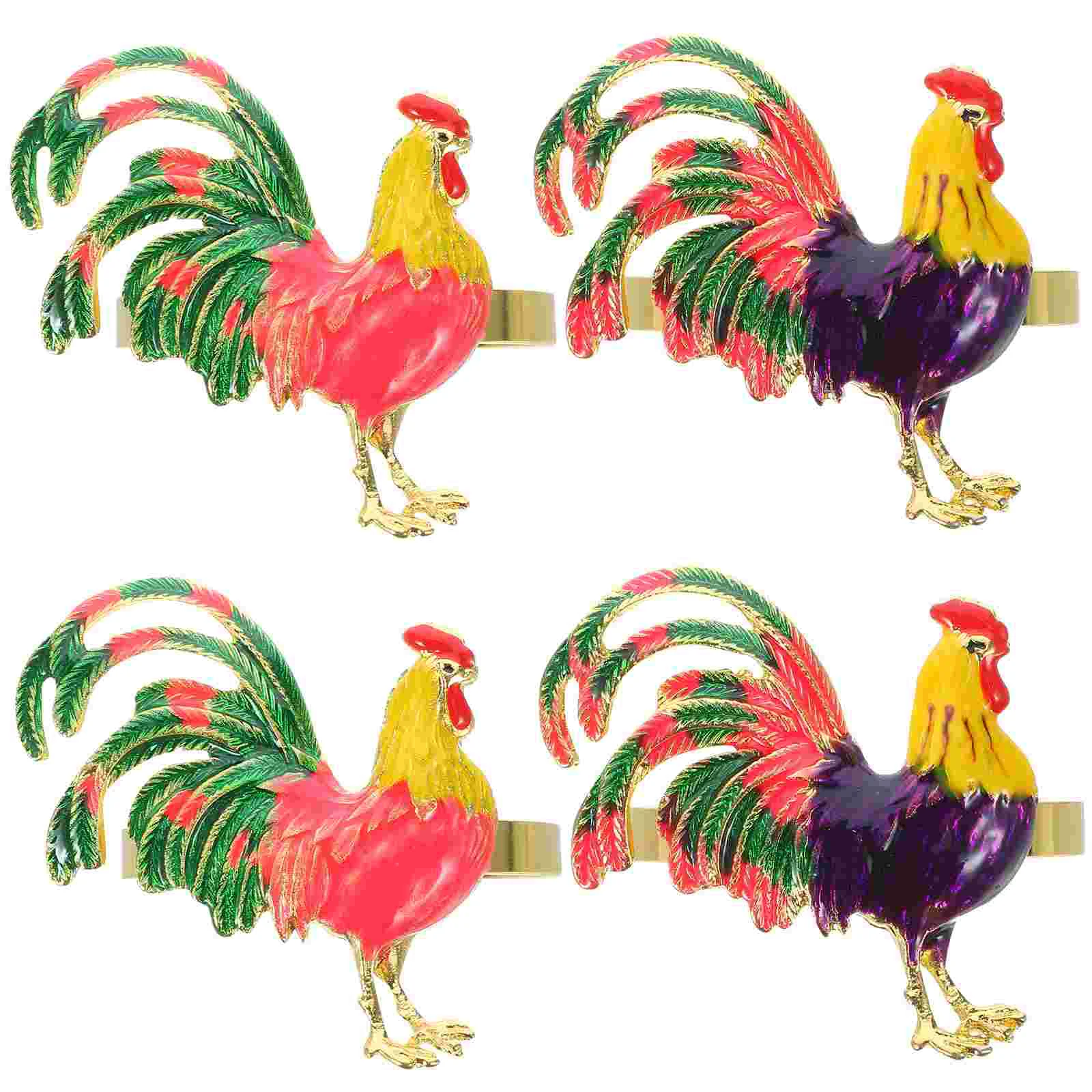 4 Pcs Rooster Napkin Button Alloy Ring Dinner Napkins Wedding Wear-resistant Serviette Buckle Table Decor Banquet Rings