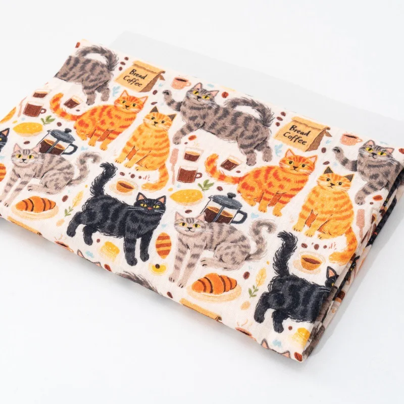 Bedruckter Kreppstoff aus Reiner Baumwolle, Doppellagiges Garn, Niedliche Katzen- und Apfelmotive für Halloween, Weich für DIY-Näharbeiten, Pyjamas, Kleidung, Tischdecken – Detail 8