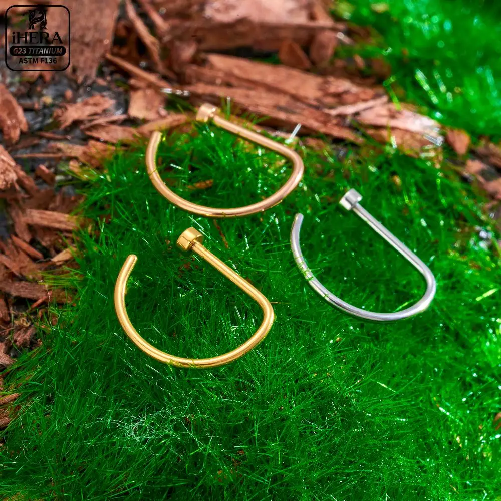 1/10PCS ASTM F136 Titanium Fake Nose Ring Hoop Non Piercing D Shape Nostril Lip Septum Earring Body Jewelry Kit