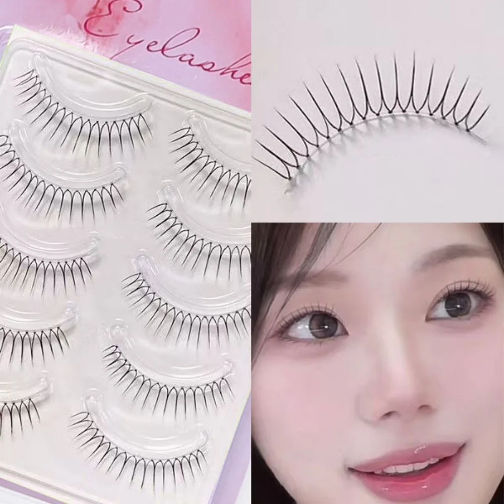 5 Pairs of Natural Nude Makeup False Eyelashes, One Piece Transparent Stem with Distinct roots for Bridal Makeup Eyelashes