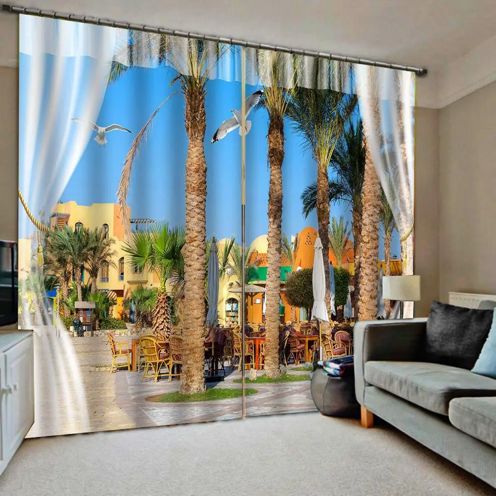 Resort seaside curtains scenery D Curtain Luxury Blackout Window Curtain Living Room