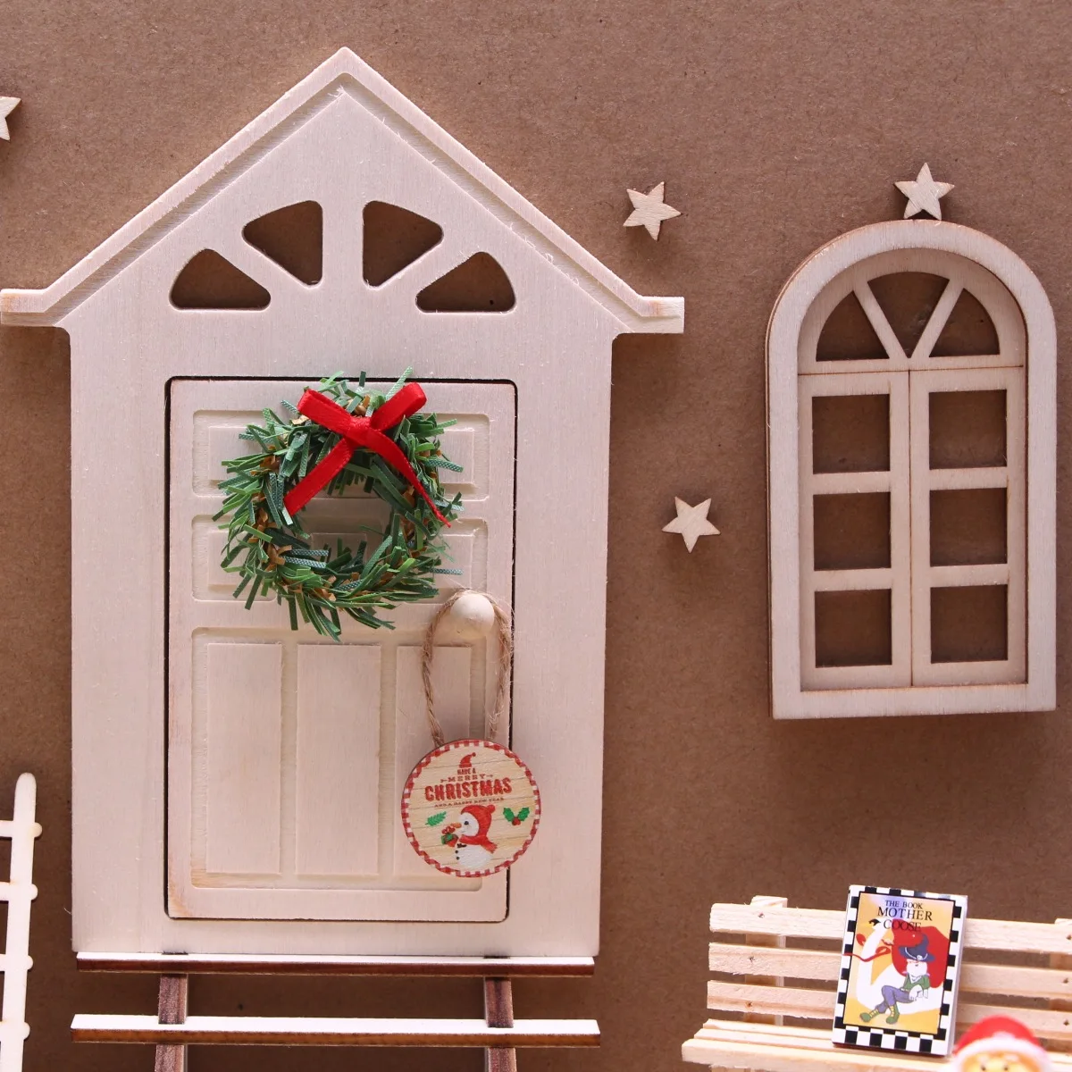 new doll house mini dwarf Christmas doorway set, miniature elf doll decorative prop model