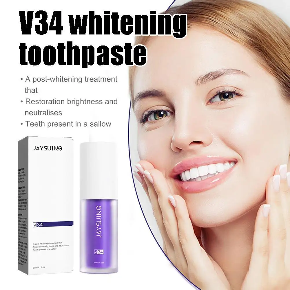 30ml Dental Remove Plaque Stains Care Toothpaste Tooth Purple V34 Color Corrector Teeth Whitening Serum