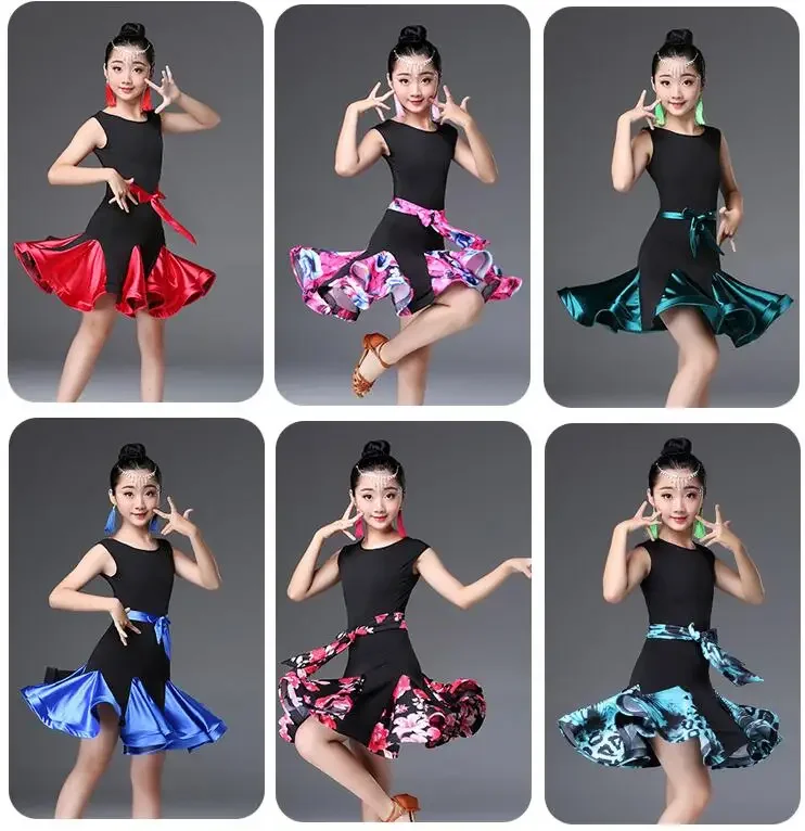 

New Girl short Sleeves Standard Latin Dance Dress Children Ballroom Dance Dresses Kids Salsa Rumba Cha Cha Samba Tango Dress