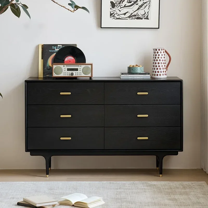 Solid wood black five or six chest cabinet household living room kitchen storage side cabinet