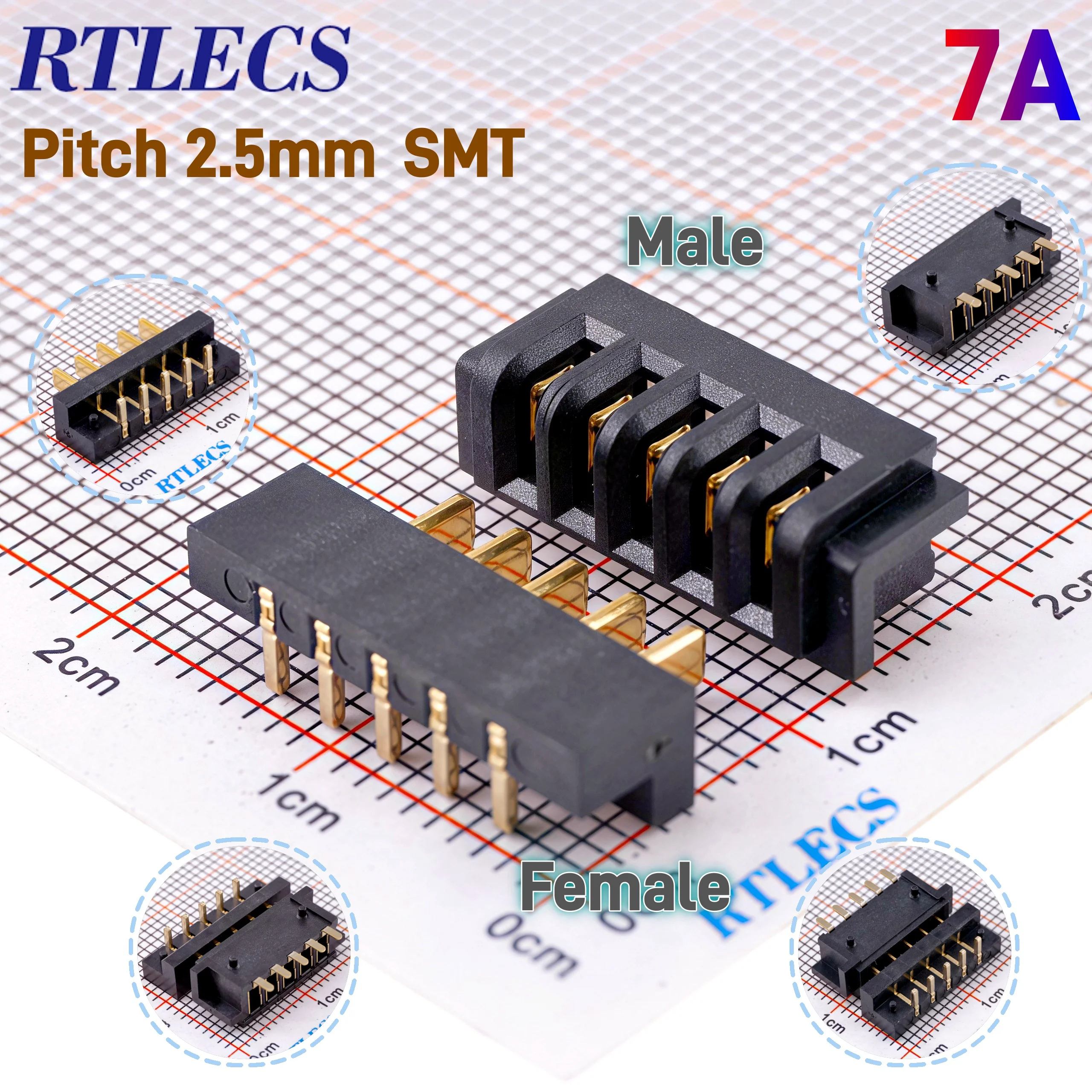 5/20/50 Pcs SMD Right Angle Plug Socket High Current Blade Battery Connector 7 Amps Pitch 2.5mm 5 Positions