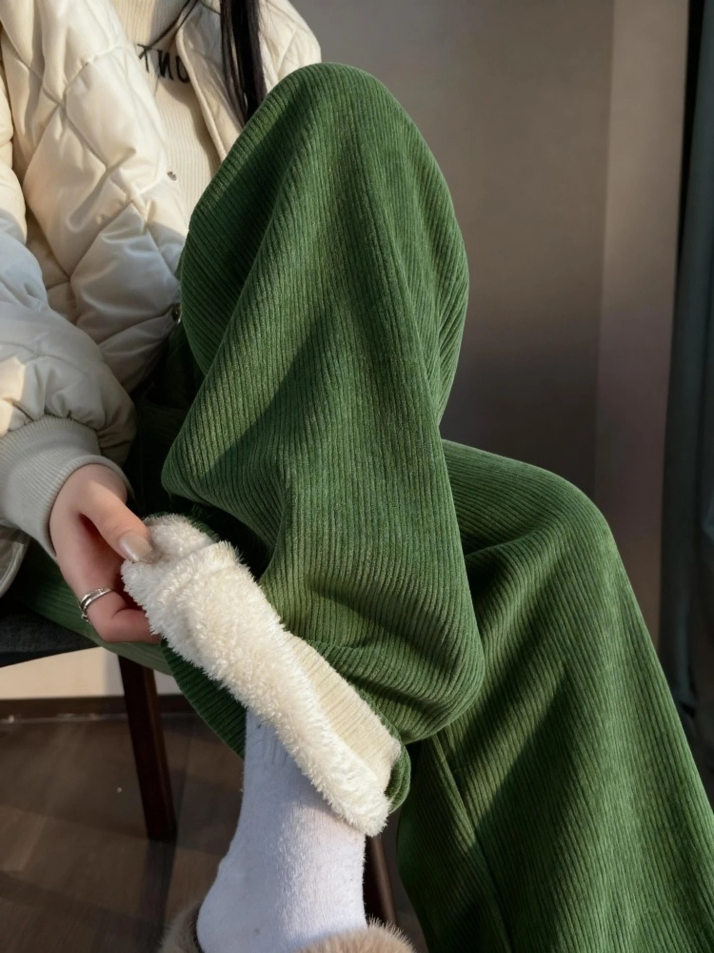 

Женские зимние брюки с высокой талией из вельвета, широкие, прямого кроя, для повседневной носки, модные, цветные