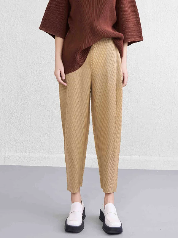 

Модные женские брюки-плиссе с высокой талией, утягивающие, универсальные, в стиле Харлан, из полиэстера, для повседневной носки, укороченные.