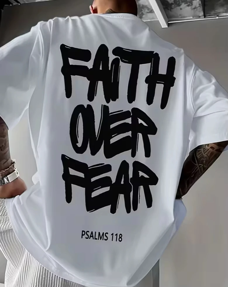 2026 FAITH OVER FEAR Print T-shirt Men's Women's Casual Short Sleeve Crew Neck Cotton Tee Fashion Streetwear Tee Unisex