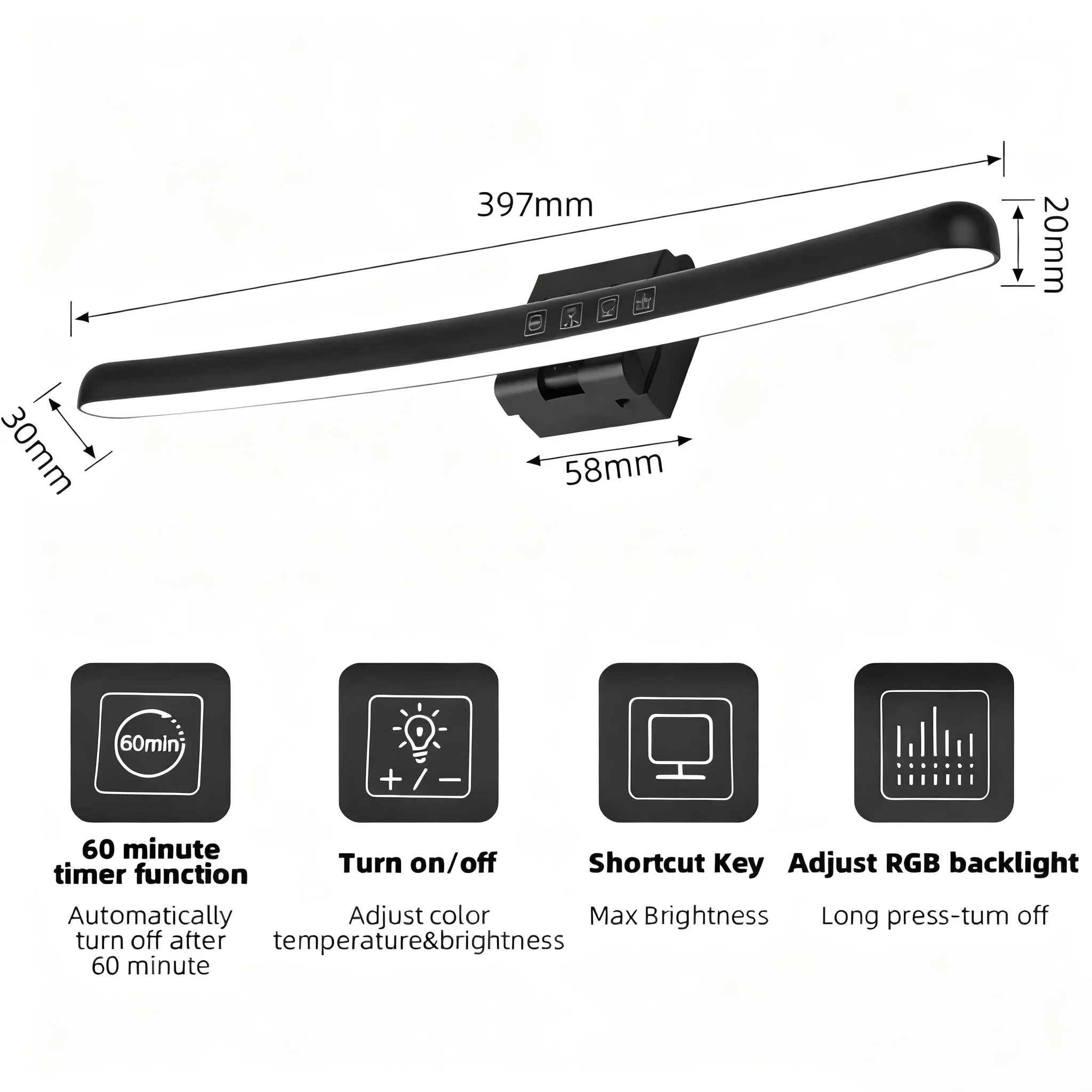 Monitor Light Bar Curved, RGB Backlight, Computer Screen Lamp Dual Light Source with Touch Control Home Office Gaming Desk Lamp